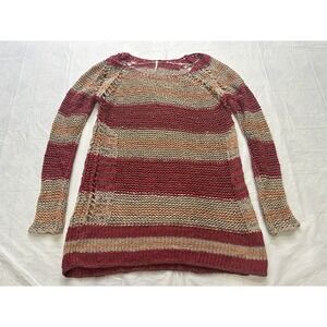Free‎ People Sweater Womens Size Medium Crochet Open Knit Pullover Striped